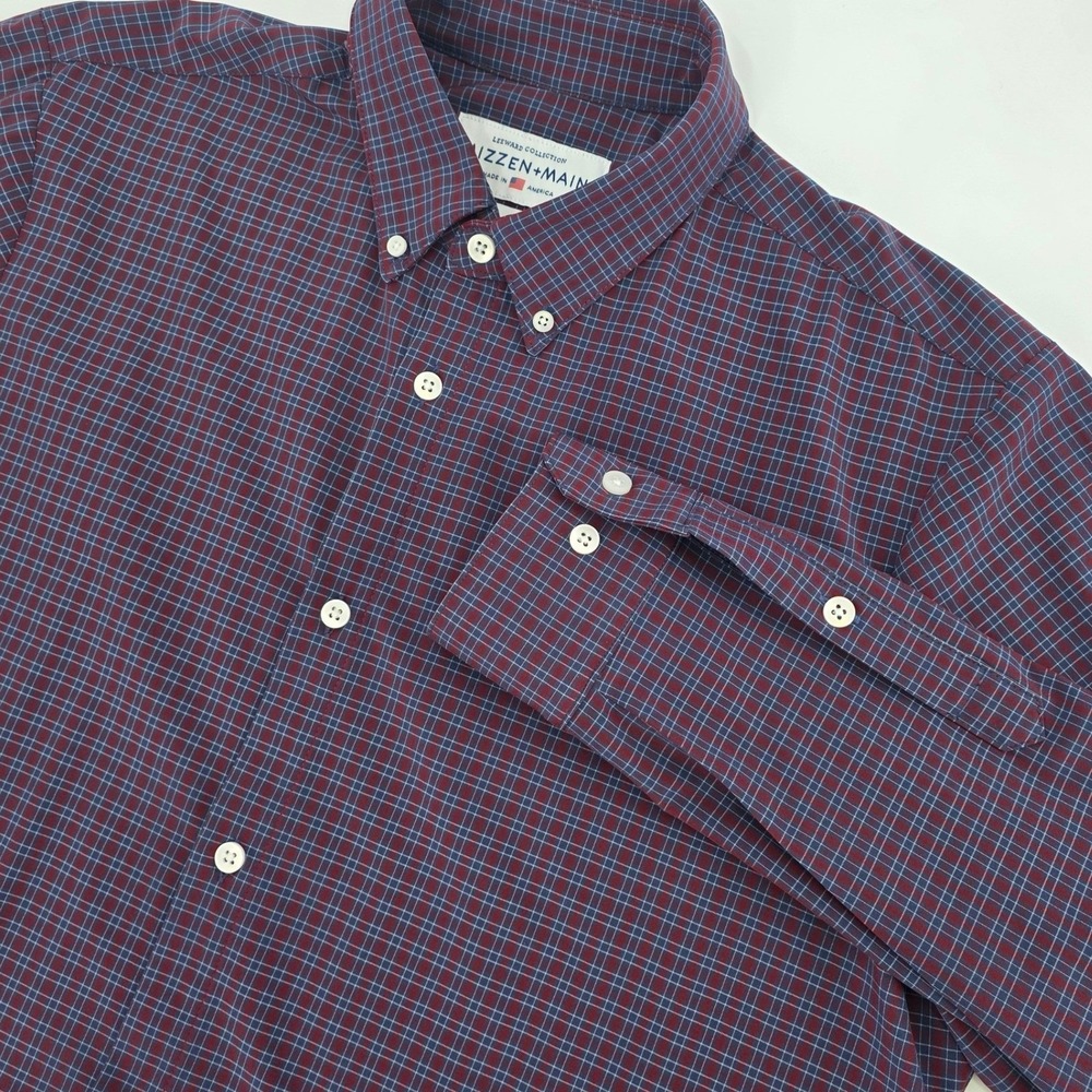 MIZZEN+MAIN LEEWARD COLLECTION SHIRT MENS XL TRIM FIT BURGUNDY BLUE PLAID USA
